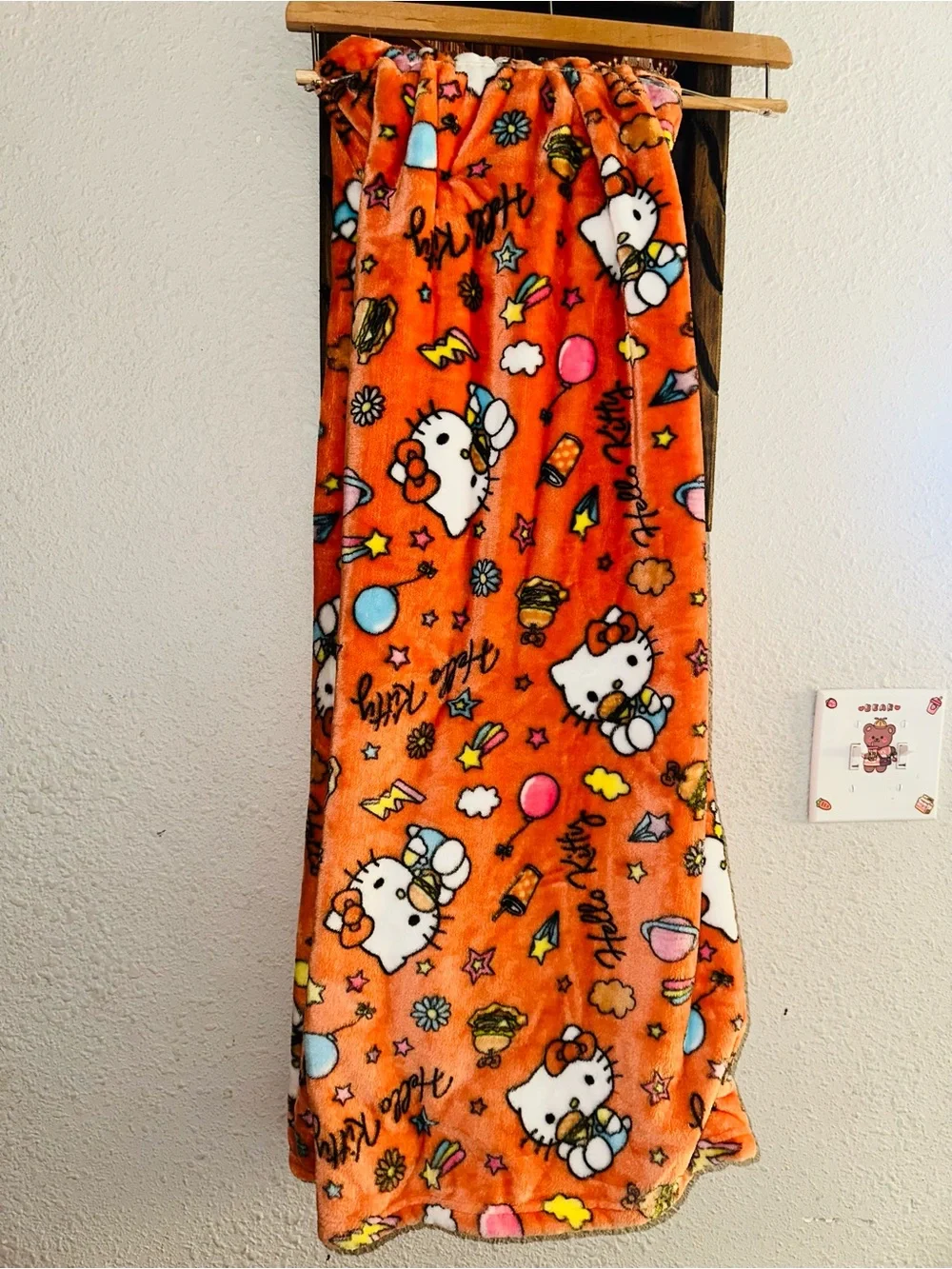 Hello Kitty Orange Plush Kids Throw Blanket with Colorful Print